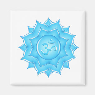 Tekening van het blauwe glas Lotus Flower Om-symbo Magneet