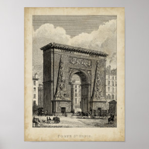 Tekening van het Monument van Porte Saint-Denis Poster