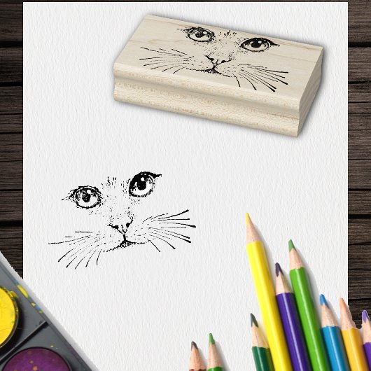 Tekening van Kattengezicht met Ogen Neus Lange Whi Rubberstempel