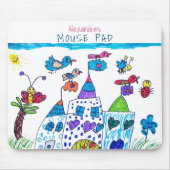 Tekening van kind, kleurrijk kasteel muismat (Voorkant)