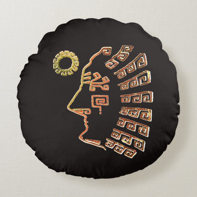 Tekening van Machu Picchu Silhouette Rond Kussen (Voorkant)