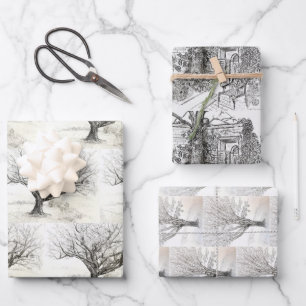 Tekening van pen- en inktboom inpakpapier vel