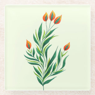 Tekening van Plant Abstract botanische kunst Glazen Onderzetter