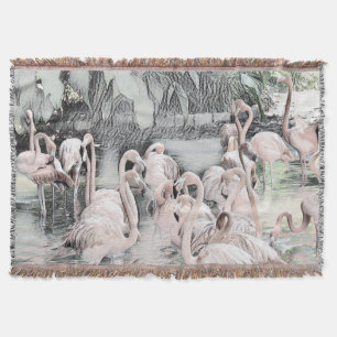 Tekening van roze en witte flamingo's in het water deken