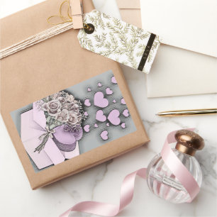 tekening van roze harten en Rozen in doos Rechthoekige Sticker