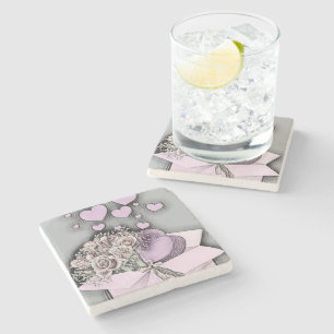  tekening van roze harten en Rozen in doos Stenen Onderzetter