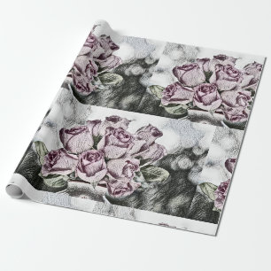 Tekening van roze rozenemmer (wrapppapier) cadeaupapier