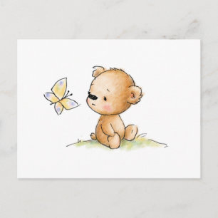 Tekening van schattige teddybeer met vlinder briefkaart