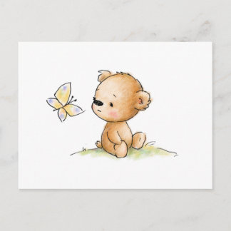 Tekening van schattige teddybeer met vlinder briefkaart