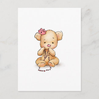 Tekening van Teddy Bear met roze kralen Briefkaart
