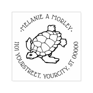 Tekening van zeeschildpad strand oceaaronder ronde zelfinktende stempel