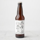 Tekeningen Bruid Bruidegom Fantasievol Zwart Witte Bier Etiket (Voorkant)