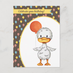 Tekeningen van een Cute Eend met Oranje Ballon Ver Briefkaart