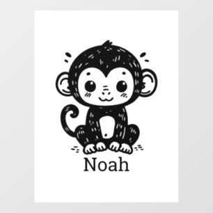 Tekeningen van een Moppige Baby Aap - Kawaii Kinde Raamsticker