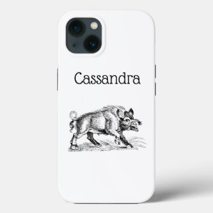 Tekeningen van een oud everzwijn zwart-wit #2 iPhone 13 hoesje