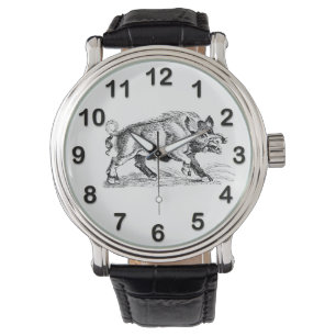 Tekeningen van een oud everzwijn zwart-wit #2 horloge