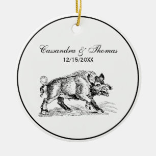 Tekeningen van een oud everzwijn zwart-wit #2 keramisch ornament