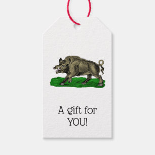 Tekeningen van een oud everzwijn zwart-wit #3C Cadeaulabel