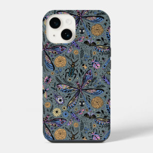 Tekeningen van ongedierte op slatergrijs iPhone 14 hoesje