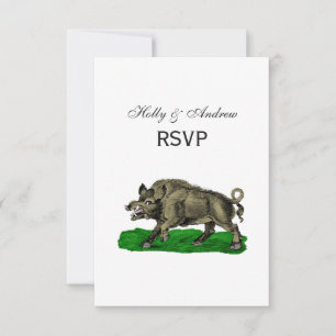 Tekeningen van oude wilde zwijnen BW #3C RSVP Kaartje