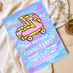 tekenkrijt Rolschaatsen sneeuw Verjaardag roze Kaart