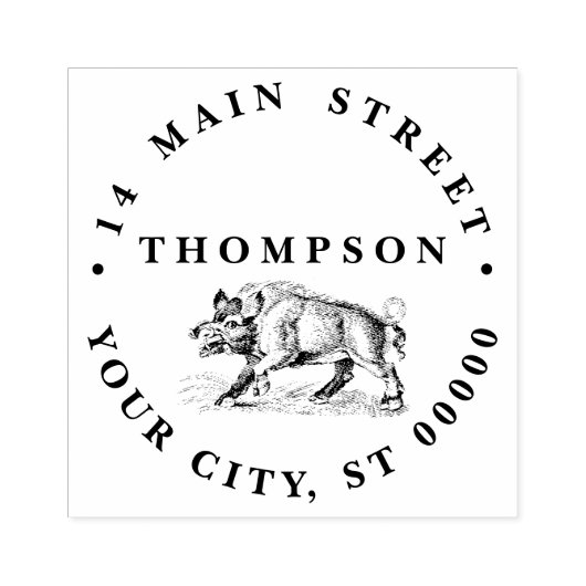 Tekenning van een Wilde Zwijn in zwart-wit #3C Rubberstempel (Afrduk)