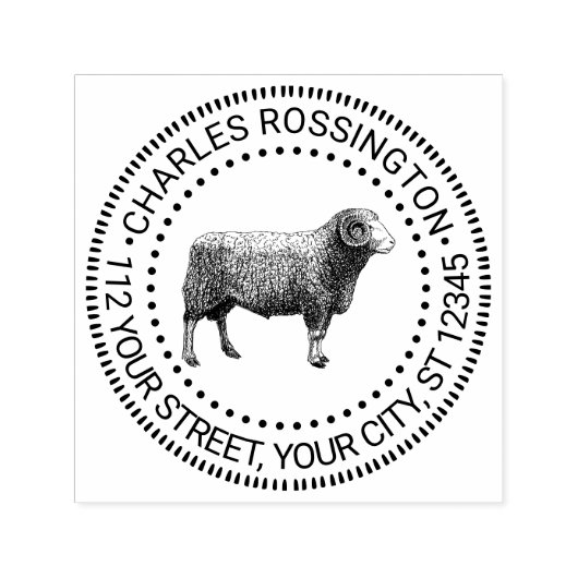 Tekenning van oude ram schaap #1 Naam Adres Zelfinktende Stempel (Design)