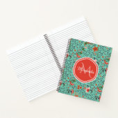 Tekenrode bloemrijke monogramnaam notitieboek (Binnen)