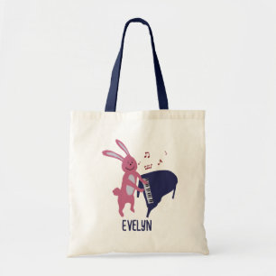 Tekentel Konijn Speelt Piano Muziekinstrument Pers Tote Bag
