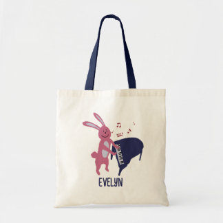 Tekentel Konijn Speelt Piano Muziekinstrument Pers Tote Bag