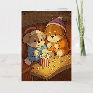 Tekentrilhonden puppy's met popcorn folie wenskaart