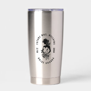 tekst bruid met bloemen silhouet geïsoleerde drinkbeker