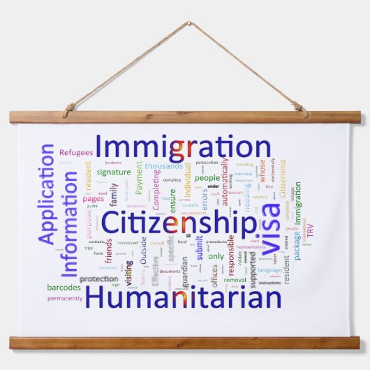 Tekst in verband met immigratie en burgerschap hangend wandkleed (Voorkant)