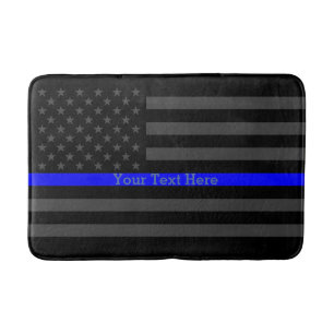 Tekst op Thin Blue Line Custom Grey US Flag Badmat