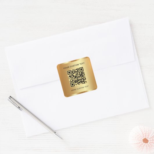 Tekst QR-code Aangepaste Sjabloon Gold Look Scanna Vierkante Sticker (Envelop)