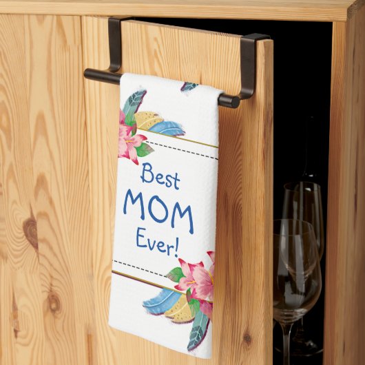 Tekst toevoegen Naam Boho Flower Feathers Beste ma Theedoek (Derde Gevouwen)