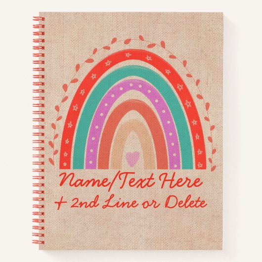 Tekst toevoegen Naam Boho Rainbow Heart Aqua Brown Notitieboek (Voorkant)