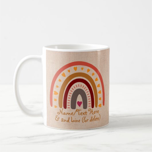 Tekst toevoegen Naam Boho Rainbow Heart Pink Beige Koffiemok (Links)