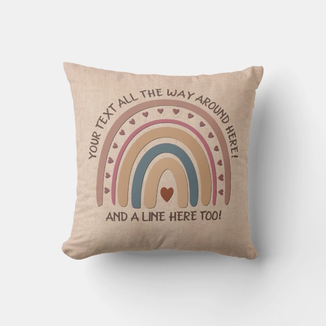 Tekst toevoegen Naam Boho Rainbow Heart Soft Brown Kussen (Voorkant)