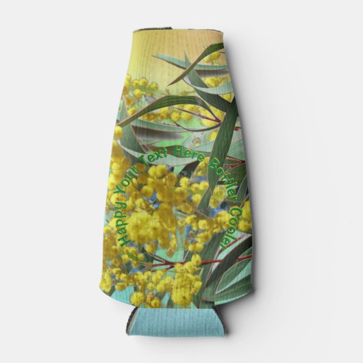 Tekst toevoegen Wattle & Gum Leaves Aussie Stubby  Flesjeskoeler (Voorkant)