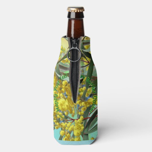 Tekst toevoegen Wattle & Gum Leaves Aussie Stubby  Flesjeskoeler (Fles Achterkant)