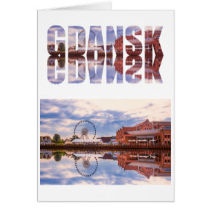 Tekst van Gdansk met uitzicht van de oude stad met