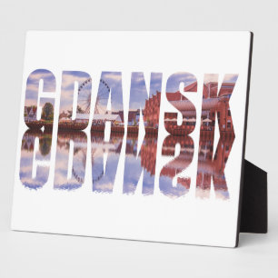 Tekst van Gdansk met uitzicht van de oude stad met Fotoplaat