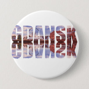 Tekst van Gdansk met uitzicht van de oude stad met Ronde Button 7,6 Cm