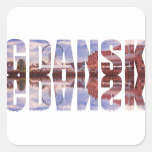 Tekst van Gdansk met uitzicht van de oude stad met Vierkante Sticker