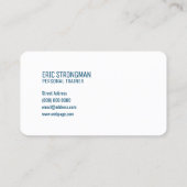 Tekst voor fitnesstrainer en blauw afbeelding visitekaartje (Achterkant)