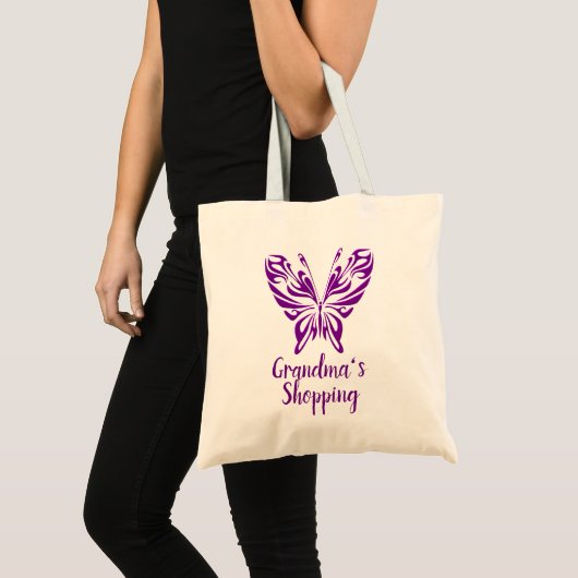 Tekst voor oma's winkelende Paarse vlinder wijzige Tote Bag (Voorkant (product))