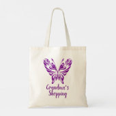 Tekst voor oma's winkelende Paarse vlinder wijzige Tote Bag (Achterkant)