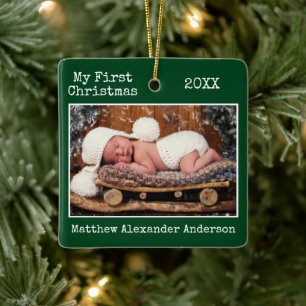 Tekst voor schrijfmachine Eerste Kerstkerst Foto G Keramisch Ornament