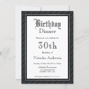 tekst zwart en wit 30th Birthday Dinner Kaart